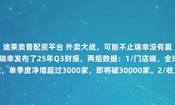 迪莱奥普配资平台 外卖大战，可能不止瑞幸没有赢。11月17日晚上，瑞幸发布了25年Q3财报，两组数据：1/门店端，全球门店29214家，单季度净增超过3000家，即将破30000家。2/收入端，季度营收同步增长50.2%，达到152.9亿元，但警力下降1.9%至12.8亿元。外卖大战让门店收入大增，但盈利能力却大幅下滑。公众号《36氪未来消费》这样分析，对于以快取胜的咖啡单店模型，成本结构已经极致化。随着配送成本的提升，原本的成本结构承压，导致利润下降。当平台抢用户的时候，却无法做到业务的双赢，特别是复购性高的基于位置的本