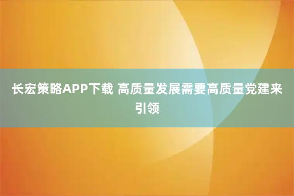 长宏策略APP下载 高质量发展需要高质量党建来引领